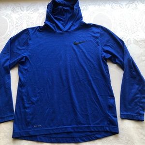 Nike Dri-Fit Junior Girls Size XL Long Sleeves Hoodie Blue Shirt Front Athletic